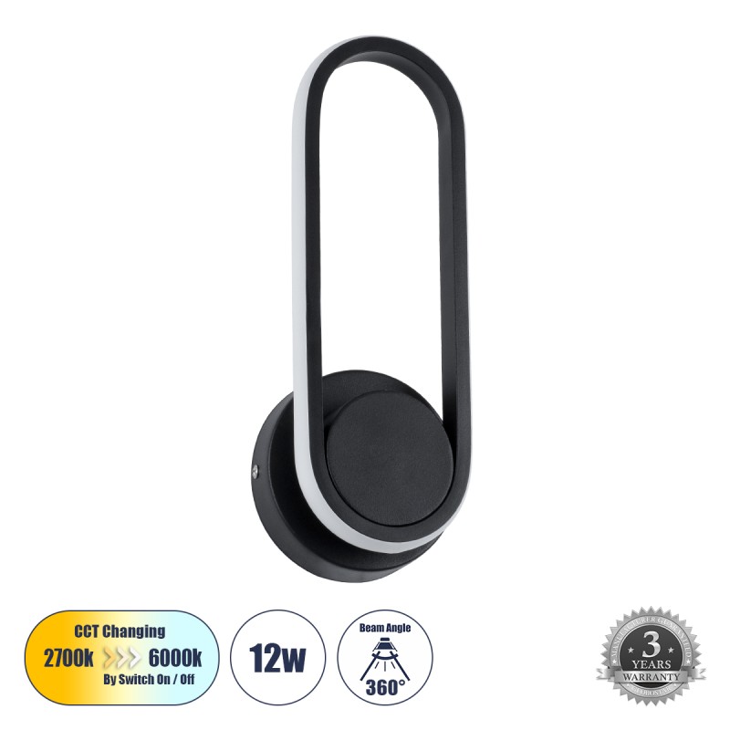 GLOBOSTAR® DALLAS 61345 Μοντέρνο Φωτιστικό Τοίχου - Απλίκα LED 12W 1440lm 360° AC 220-240V IP20 Ρυθμιζόμενο Λευκό CCT με On/Off 2700K/4500K/6000K - Lumileds SMD Chip - Μαύρο Ματ - Μ12 x Π6.5 x Υ32cm - 3 Χρόνια Εγγύηση GLOBOSTAR® DALLAS 61345 Μοντέρνο Φωτιστικό Τοίχου - Απλίκα LED 12W 1440lm 360° AC 220-240V IP20 Ρυθμιζόμενο Λευκό CCT με On/Off 2700K/4500K/6000K - Lumileds SMD Chip - Μαύρο Ματ - Μ12 x Π6.5 x Υ32cm - 3 Χρόνια Εγγύηση