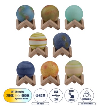 GloboStar® MOON 79609 Επιτραπέζιο Φωτιστικό Πορτατίφ LED 2W 120lm 360° DC 5V IP20 CCT Θερμό Λευκό 2700K - Φυσικό Λευκό 4500K - Ψυχρό Λευκό 6000K Dimmable Πολύχρωμο Πλαστικό με Μπεζ Ξύλο - Μ8 x Π8 x Υ11cm - ΣΕΤ 8 Τεμαχίων - 2 Xρόνια Εγγύηση GloboStar® MOON 79609 Επιτραπέζιο Φωτιστικό Πορτατίφ LED 2W 120lm 360° DC 5V IP20 CCT Θερμό Λευκό 2700K - Φυσικό Λευκό 4500K - Ψυχρό Λευκό 6000K Dimmable Πολύχρωμο Πλαστικό με Μπεζ Ξύλο - Μ8 x Π8 x Υ11cm - ΣΕΤ 8 Τεμαχίων - 2 Xρόνια Εγγύηση