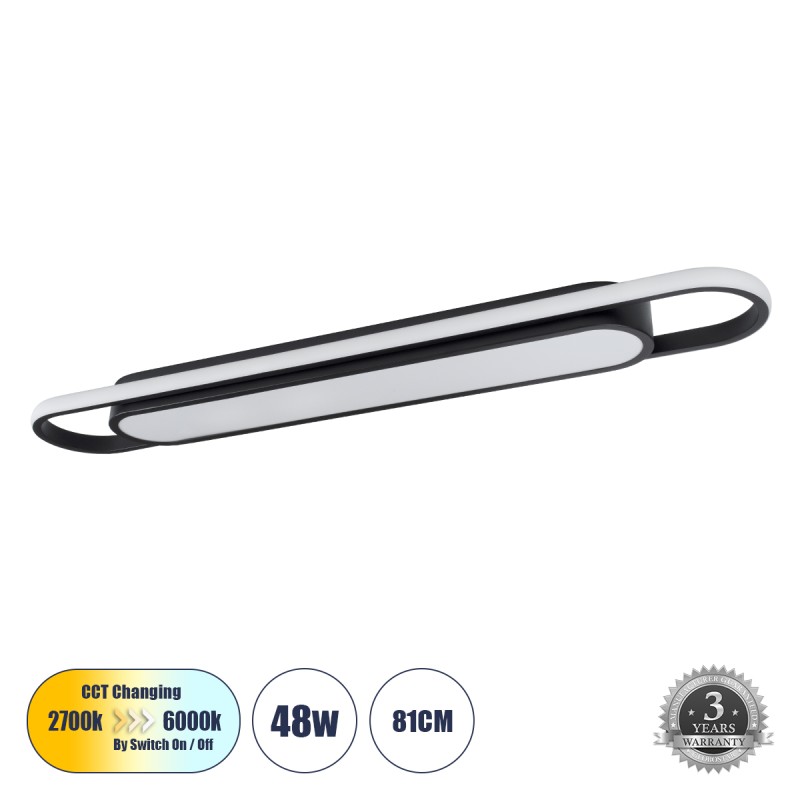 GLOBOSTAR® IGOR 61218 Μοντέρνο Φωτιστικό Οροφής LED 48W 5760lm 210° AC 220-240V IP20 Ρυθμιζόμενο Λευκό CCT με On/Off 2700K/4500K/6000K - Lumileds SMD Chip - Μαύρο Ματ - Μ81 x Π13 x Υ4.5cm - 3 Χρόνια Εγγύηση GLOBOSTAR® IGOR 61218 Μοντέρνο Φωτιστικό Οροφής LED 48W 5760lm 210° AC 220-240V IP20 Ρυθμιζόμενο Λευκό CCT με On/Off 2700K/4500K/6000K - Lumileds SMD Chip - Μαύρο Ματ - Μ81 x Π13 x Υ4.5cm - 3 Χρόνια Εγγύηση