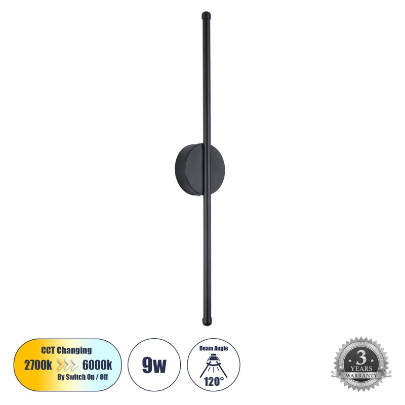 GLOBOSTAR® DIADEM 61329 Μοντέρνο Φωτιστικό Τοίχου - Απλίκα LED 9W 1080lm 120° AC 220-240V IP20 Ρυθμιζόμενο Λευκό CCT με On/Off 2700K/4500K/6000K - Lumileds SMD Chip - Μαύρο Ματ - Μ10 x Π4 x Υ60cm - 3 Χρόνια Εγγύηση GLOBOSTAR® DIADEM 61329 Μοντέρνο Φωτιστικό Τοίχου - Απλίκα LED 9W 1080lm 120° AC 220-240V IP20 Ρυθμιζόμενο Λευκό CCT με On/Off 2700K/4500K/6000K - Lumileds SMD Chip - Μαύρο Ματ - Μ10 x Π4 x Υ60cm - 3 Χρόνια Εγγύηση