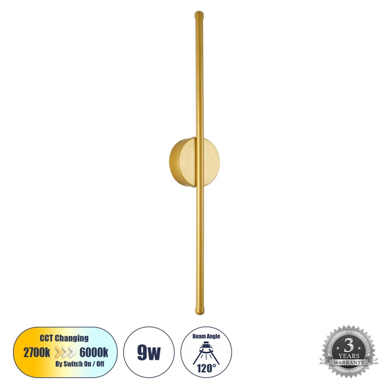 GLOBOSTAR® DIADEM 61330 Μοντέρνο Φωτιστικό Τοίχου - Απλίκα LED 9W 1080lm 120° AC 220-240V IP20 Ρυθμιζόμενο Λευκό CCT με On/Off 2700K/4500K/6000K - Lumileds SMD Chip - Χρυσό Βούρτσας - Μ10 x Π4 x Υ60cm - 3 Χρόνια Εγγύηση GLOBOSTAR® DIADEM 61330 Μοντέρνο Φωτιστικό Τοίχου - Απλίκα LED 9W 1080lm 120° AC 220-240V IP20 Ρυθμιζόμενο Λευκό CCT με On/Off 2700K/4500K/6000K - Lumileds SMD Chip - Χρυσό Βούρτσας - Μ10 x Π4 x Υ60cm - 3 Χρόνια Εγγύηση