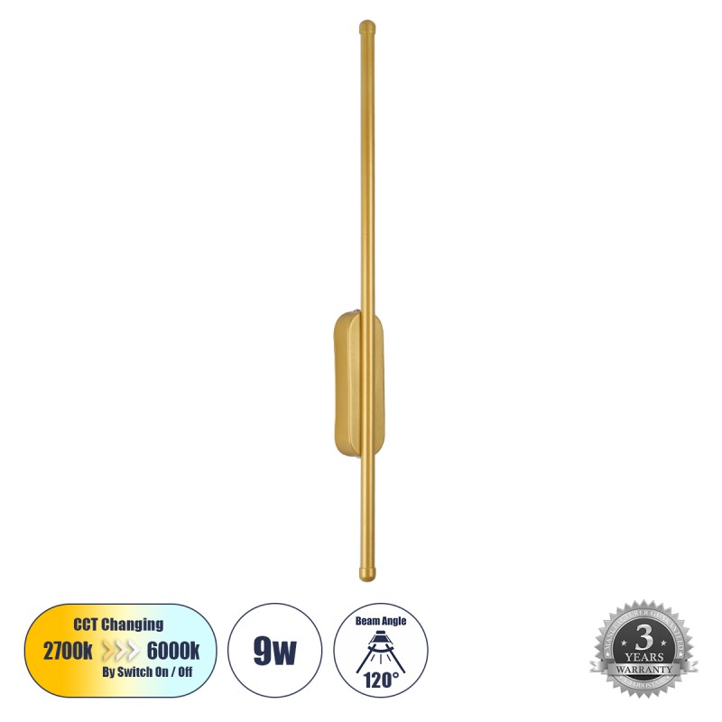 GLOBOSTAR® HARLEM 61332 Μοντέρνο Φωτιστικό Τοίχου - Απλίκα LED 9W 1080lm 120° AC 220-240V IP20 Ρυθμιζόμενο Λευκό CCT με On/Off 2700K/4500K/6000K - Lumileds SMD Chip - Χρυσό Βούρτσας - Μ5 x Π4 x Υ60cm - 3 Χρόνια Εγγύηση GLOBOSTAR® HARLEM 61332 Μοντέρνο Φωτιστικό Τοίχου - Απλίκα LED 9W 1080lm 120° AC 220-240V IP20 Ρυθμιζόμενο Λευκό CCT με On/Off 2700K/4500K/6000K - Lumileds SMD Chip - Χρυσό Βούρτσας - Μ5 x Π4 x Υ60cm - 3 Χρόνια Εγγύηση