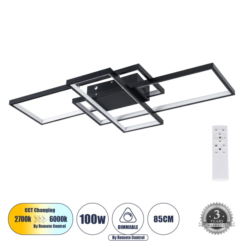 GLOBOSTAR® QUADRA 61385 Μοντέρνο Φωτιστικό Οροφής LED 100W 12000lm 120° AC 220-240V IP20 Ρυθμιζόμενο Λευκό CCT με Χειριστήριο από 2700K έως 6000K Dimmable - Lumileds SMD Chip - Μαύρο Ματ - Μ85 x Π45 x Υ9cm - 3 Χρόνια Εγγύηση GLOBOSTAR® QUADRA 61385 Μοντέρνο Φωτιστικό Οροφής LED 100W 12000lm 120° AC 220-240V IP20 Ρυθμιζόμενο Λευκό CCT με Χειριστήριο από 2700K έως 6000K Dimmable - Lumileds SMD Chip - Μαύρο Ματ - Μ85 x Π45 x Υ9cm - 3 Χρόνια Εγγύηση