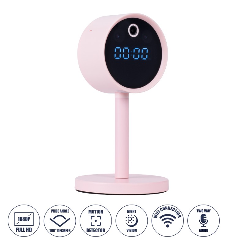GloboStar® 86007 Rechargeable Table Camera WiFi HD 1080P 160° 1500mAh Two Way Audio Motion Detection & Digital Clock - Επαναφορτιζόμενη Επιτραπέζια Κάμερα WiFi HD 1080P 160° 1500mAh Διπλή Κατέυθυνση Ομιλίας Ανιχνευτή Κίνησης & Ψηφιακό Ρολόι - Ροζ GloboStar® 86007 Rechargeable Table Camera WiFi HD 1080P 160° 1500mAh Two Way Audio Motion Detection & Digital Clock - Επαναφορτιζόμενη Επιτραπέζια Κάμερα WiFi HD 1080P 160° 1500mAh Διπλή Κατέυθυνση Ομιλίας Ανιχνευτή Κίνησης & Ψηφιακό Ρολόι - Ροζ
