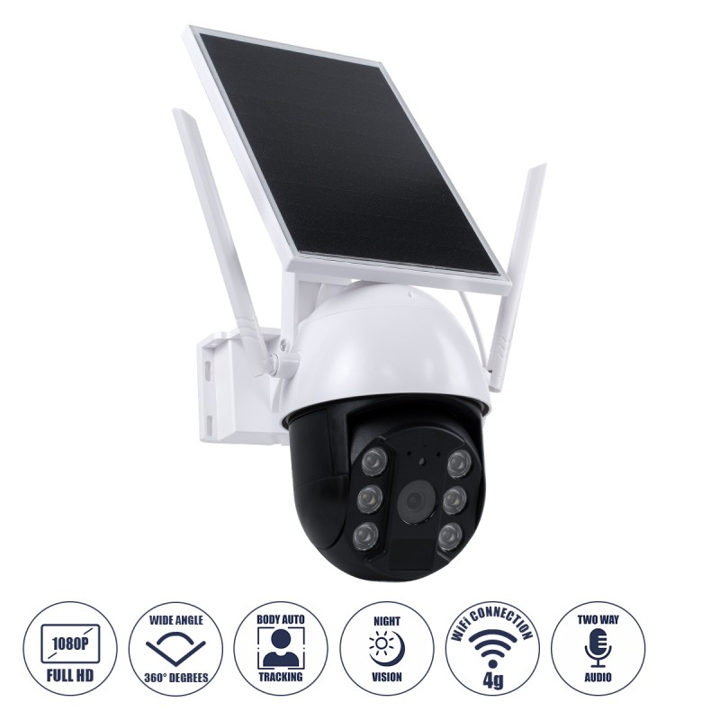 GloboStar® 86029 Αυτόνομη Ηλιακή IP Camera 1080P 2MP WiFi 4G SIM CARD 360° Μοιρών - 3200mAh - Φωτοβολταϊκό Πάνελ - Νυχτερινή Όραση με LED IR - Ανιχνευτή Κίνησης - Νυχτερινή Λήψη - Αδιάβροχη IP66 - Λευκό GloboStar® 86029 Αυτόνομη Ηλιακή IP Camera 1080P 2MP WiFi 4G SIM CARD 360° Μοιρών - 3200mAh - Φωτοβολταϊκό Πάνελ - Νυχτερινή Όραση με LED IR - Ανιχνευτή Κίνησης - Νυχτερινή Λήψη - Αδιάβροχη IP66 - Λευκό