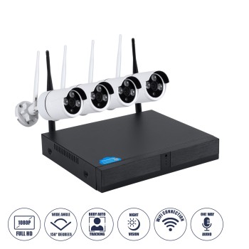 GloboStar® 86037 Ασύρματο Καταγραφικό με 4 x Camera 2MP 1080P WiFi  150° Μοιρών - Αδιάβροχο IP66 - Νυχτερινή Όραση με LED IR - Μονή Κατέυθυνση Ομιλίας - Ανιχνευτή Κίνησης - Νυχτερινή Λήψη - Λευκό GloboStar® 86037 Ασύρματο Καταγραφικό με 4 x Camera 2MP 1080P WiFi  150° Μοιρών - Αδιάβροχο IP66 - Νυχτερινή Όραση με LED IR - Μονή Κατέυθυνση Ομιλίας - Ανιχνευτή Κίνησης - Νυχτερινή Λήψη - Λευκό