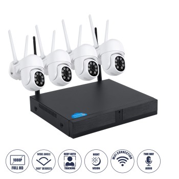 GloboStar® 86039 Ασύρματο Καταγραφικό με 4 x Camera 2MP 1080P WiFi  360° Μοιρών - Αδιάβροχο IP66 - Νυχτερινή Όραση με LED IR - Διπλή Κατέυθυνση Ομιλίας - Ανιχνευτή Κίνησης - Νυχτερινή Λήψη - Λευκό GloboStar® 86039 Ασύρματο Καταγραφικό με 4 x Camera 2MP 1080P WiFi  360° Μοιρών - Αδιάβροχο IP66 - Νυχτερινή Όραση με LED IR - Διπλή Κατέυθυνση Ομιλίας - Ανιχνευτή Κίνησης - Νυχτερινή Λήψη - Λευκό