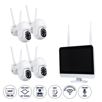 GloboStar® 86041 Ασύρματο Καταγραφικό με Οθόνη - 4 x Camera 2MP 1080P WiFi  360° Μοιρών - Αδιάβροχο IP66 - Νυχτερινή Όραση με LED IR - Διπλή Κατέυθυνση Ομιλίας - Ανιχνευτή Κίνησης - Νυχτερινή Λήψη - Λευκό GloboStar® 86041 Ασύρματο Καταγραφικό με Οθόνη - 4 x Camera 2MP 1080P WiFi  360° Μοιρών - Αδιάβροχο IP66 - Νυχτερινή Όραση με LED IR - Διπλή Κατέυθυνση Ομιλίας - Ανιχνευτή Κίνησης - Νυχτερινή Λήψη - Λευκό