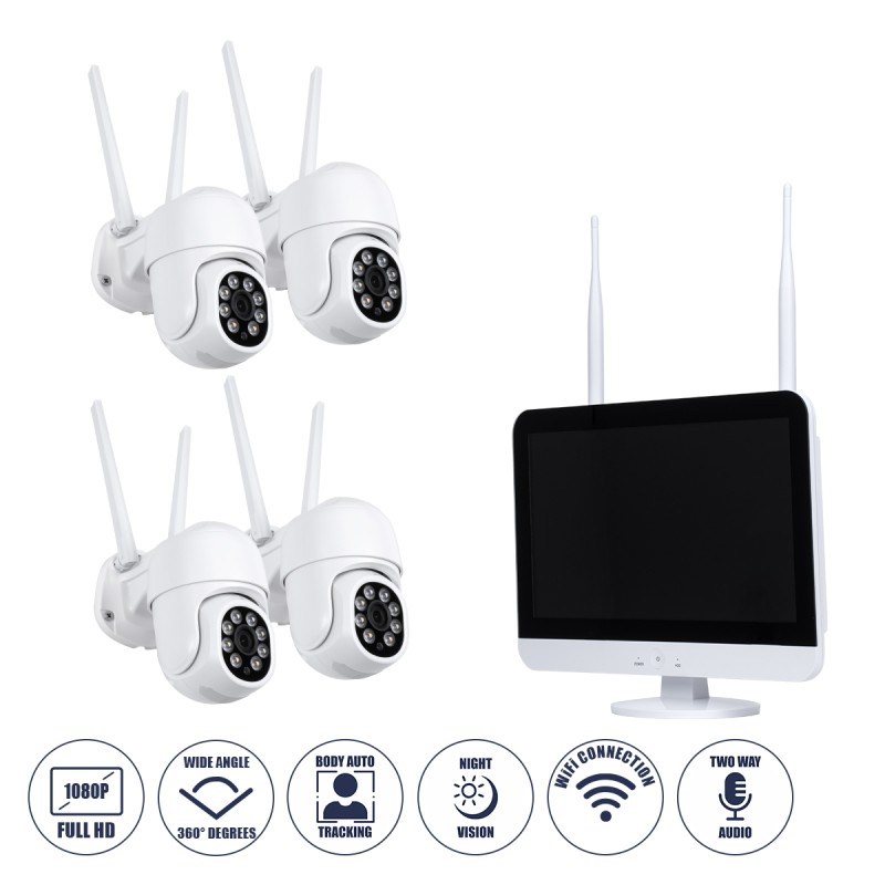 GloboStar® 86041 Ασύρματο Καταγραφικό με Οθόνη - 4 x Camera 2MP 1080P WiFi  360° Μοιρών - Αδιάβροχο IP66 - Νυχτερινή Όραση με LED IR - Διπλή Κατέυθυνση Ομιλίας - Ανιχνευτή Κίνησης - Νυχτερινή Λήψη - Λευκό GloboStar® 86041 Ασύρματο Καταγραφικό με Οθόνη - 4 x Camera 2MP 1080P WiFi  360° Μοιρών - Αδιάβροχο IP66 - Νυχτερινή Όραση με LED IR - Διπλή Κατέυθυνση Ομιλίας - Ανιχνευτή Κίνησης - Νυχτερινή Λήψη - Λευκό