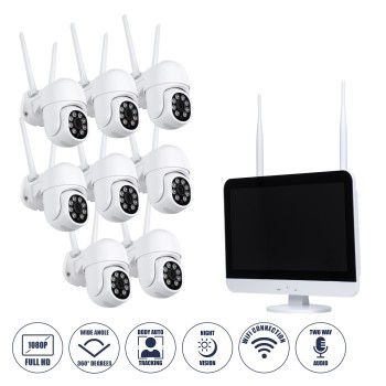 GloboStar® 86042 Ασύρματο Καταγραφικό με Οθόνη - 8 x Camera 2MP 1080P WiFi  360° Μοιρών - Αδιάβροχο IP66 - Νυχτερινή Όραση με LED IR - Διπλή Κατέυθυνση Ομιλίας - Ανιχνευτή Κίνησης - Νυχτερινή Λήψη - Λευκό GloboStar® 86042 Ασύρματο Καταγραφικό με Οθόνη - 8 x Camera 2MP 1080P WiFi  360° Μοιρών - Αδιάβροχο IP66 - Νυχτερινή Όραση με LED IR - Διπλή Κατέυθυνση Ομιλίας - Ανιχνευτή Κίνησης - Νυχτερινή Λήψη - Λευκό