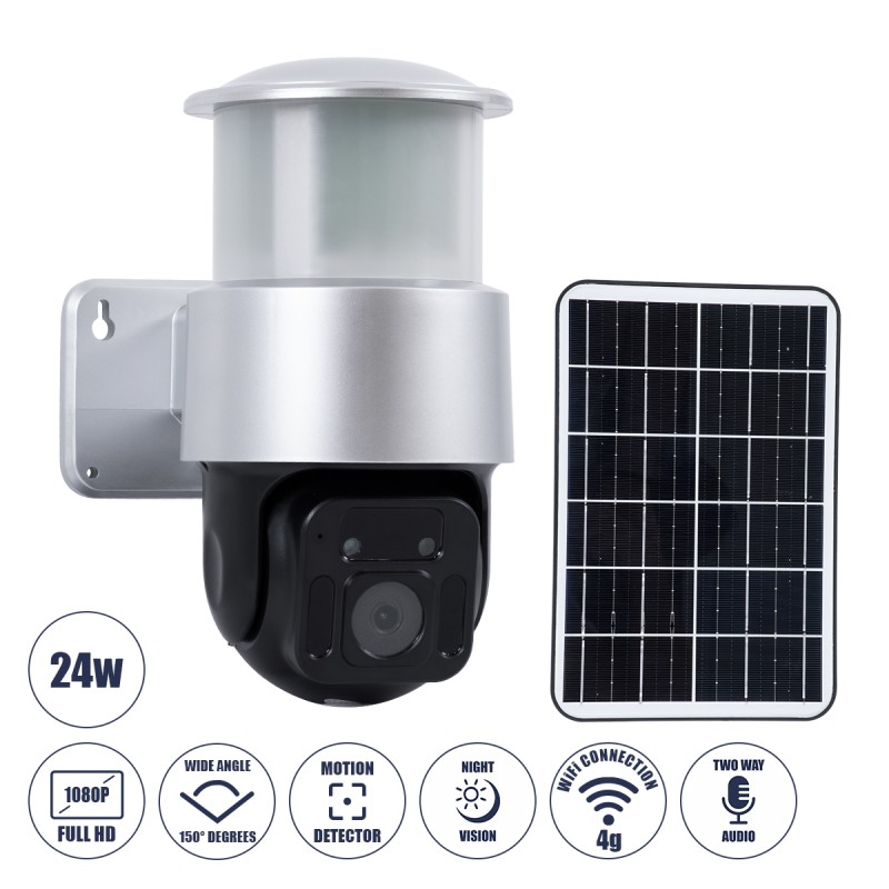 GloboStar® 86046 Αυτόνομος Ηλιακός Προβολέας LED SMD 24W 1200lm Camera 1080P 2MP WiFi 150° Μπαταρία 3200mAh Φωτοβολταϊκό Πάνελ Αισθητήρα Ημέρας-Νύχτας & Ρύθμιση Χρόνου Διπλή Κατέυθυνση Ομιλίας Αδιάβροχος IP66 Ψυχρό Λευκό 6000K - Ασημί GloboStar® 86046 Αυτόνομος Ηλιακός Προβολέας LED SMD 24W 1200lm Camera 1080P 2MP WiFi 150° Μπαταρία 3200mAh Φωτοβολταϊκό Πάνελ Αισθητήρα Ημέρας-Νύχτας & Ρύθμιση Χρόνου Διπλή Κατέυθυνση Ομιλίας Αδιάβροχος IP66 Ψυχρό Λευκό 6000K - Ασημί