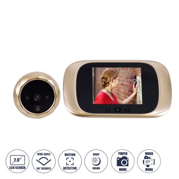 GloboStar® 86068 Επαναφορτιζόμενη Ψηφιακή Έξυπνη Camera Εξώπορτας 90° Μοιρών με Έγχρωμη Οθόνη 2.8" Inches - USB - Νυχτερινή Όραση με LED IR - Κουδούνι - Χρυσό GloboStar® 86068 Επαναφορτιζόμενη Ψηφιακή Έξυπνη Camera Εξώπορτας 90° Μοιρών με Έγχρωμη Οθόνη 2.8" Inches - USB - Νυχτερινή Όραση με LED IR - Κουδούνι - Χρυσό