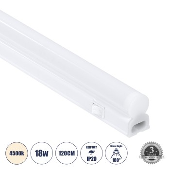GloboStar® TUBO 60791 Γραμμικό Φωτιστικό Οροφής Linear LED Τύπου T5 Επεκτεινόμενο 18W 1764lm 180° AC 220-240V IP20 Πάγκου Κουζίνας με Διακόπτη On/Off Μ120 x Π2.2 x Υ3.5cm Φυσικό Λευκό 4500K - Λευκό - 3 Years Warranty GloboStar® TUBO 60791 Γραμμικό Φωτιστικό Οροφής Linear LED Τύπου T5 Επεκτεινόμενο 18W 1764lm 180° AC 220-240V IP20 Πάγκου Κουζίνας με Διακόπτη On/Off Μ120 x Π2.2 x Υ3.5cm Φυσικό Λευκό 4500K - Λευκό - 3 Years Warranty