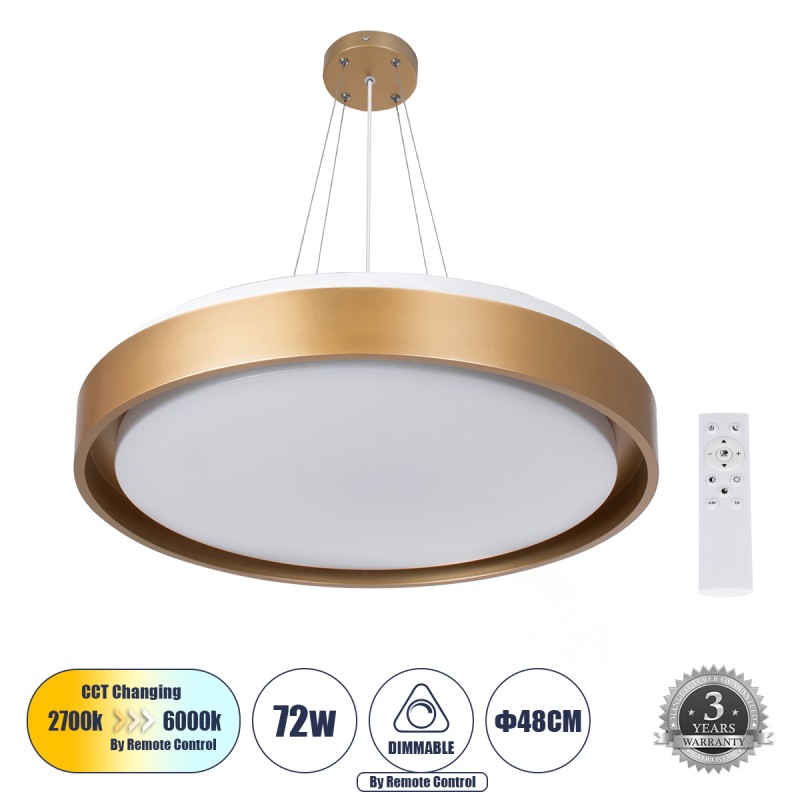 GLOBOSTAR® BARCHETTA 61399 Μοντέρνο Κρεμαστό Φωτιστικό Οροφής LED 72W 8306lm 120° AC 220-240V IP20 Ρυθμιζόμενο Λευκό CCT με Χειριστήριο από 2700K έως 6000K Dimmable - Lumileds SMD Chip - Χρυσό Ματ - Μ48 x Π48 x Υ8.2cm - 3 Χρόνια Εγγύηση GLOBOSTAR® BARCHETTA 61399 Μοντέρνο Κρεμαστό Φωτιστικό Οροφής LED 72W 8306lm 120° AC 220-240V IP20 Ρυθμιζόμενο Λευκό CCT με Χειριστήριο από 2700K έως 6000K Dimmable - Lumileds SMD Chip - Χρυσό Ματ - Μ48 x Π48 x Υ8.2cm - 3 Χρόνια Εγγύηση