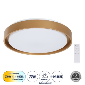 GLOBOSTAR® BARCHETTA 61399-S Μοντέρνο Φωτιστικό Οροφής LED 72W 8306lm 120° AC 220-240V IP20 Ρυθμιζόμενο Λευκό CCT με Χειριστήριο από 2700K έως 6000K Dimmable - Lumileds SMD Chip - Χρυσό - Μ48 x Π48 x Υ8.2cm - 3 Χρόνια Εγγύηση GLOBOSTAR® BARCHETTA 61399-S Μοντέρνο Φωτιστικό Οροφής LED 72W 8306lm 120° AC 220-240V IP20 Ρυθμιζόμενο Λευκό CCT με Χειριστήριο από 2700K έως 6000K Dimmable - Lumileds SMD Chip - Χρυσό - Μ48 x Π48 x Υ8.2cm - 3 Χρόνια Εγγύηση
