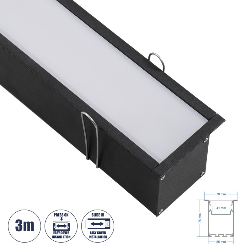 GloboStar® RECESS-PROFILE 70818-3M Προφίλ Αλουμινίου - Βάση & Ψύκτρα Ταινίας LED με Λευκό Γαλακτερό Κάλυμμα - Χωνευτή Χρήση - Πατητό Κάλυμμα - Μαύρο - 3 Μέτρα - Μ300 x Π7.5 x Υ7cm GloboStar® RECESS-PROFILE 70818-3M Προφίλ Αλουμινίου - Βάση & Ψύκτρα Ταινίας LED με Λευκό Γαλακτερό Κάλυμμα - Χωνευτή Χρήση - Πατητό Κάλυμμα - Μαύρο - 3 Μέτρα - Μ300 x Π7.5 x Υ7cm
