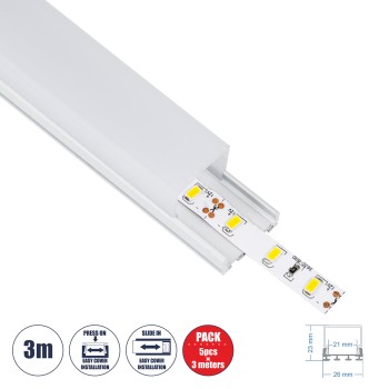 GloboStar® SURFACEPENDANT-PROFILE 70848-3M Προφίλ Αλουμινίου - Βάση & Ψύκτρα Ταινίας LED με Λευκό Γαλακτερό Κάλυμμα - Επιφανειακή & Κρεμαστή Χρήση - Πατητό Κάλυμμα - Λευκό - 3 Μέτρα - Πακέτο 5 Τεμαχίων - Μ300 x Π2.6 x Υ2.3cm GloboStar® SURFACEPENDANT-PROFILE 70848-3M Προφίλ Αλουμινίου - Βάση & Ψύκτρα Ταινίας LED με Λευκό Γαλακτερό Κάλυμμα - Επιφανειακή & Κρεμαστή Χρήση - Πατητό Κάλυμμα - Λευκό - 3 Μέτρα - Πακέτο 5 Τεμαχίων - Μ300 x Π2.6 x Υ2.3cm