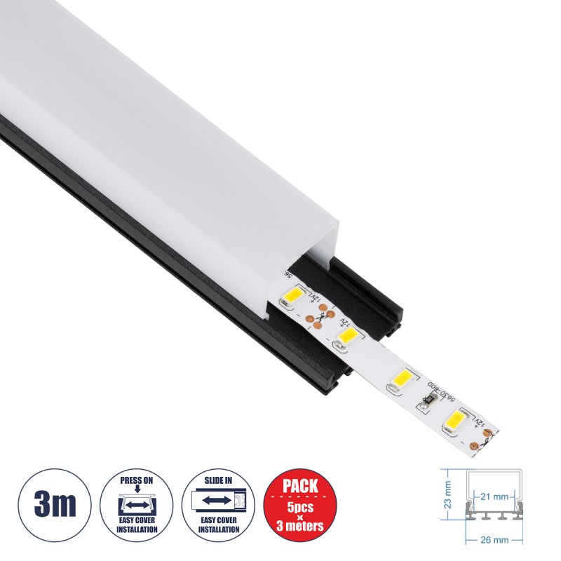 GLOBOSTAR® ALP-LINEAR GLOA 70849-3M Επιφανειακό & Κρεμαστό Προφίλ Αλουμινίου με Λευκό Γαλακτερό Πατητό Κάλυμμα για Ταινίες LED IP20 - Μαύρο & Λευκό - Μ300 x Π2.6 x Υ2.3cm - Πακέτο 5 Τεμαχίων GLOBOSTAR® ALP-LINEAR GLOA 70849-3M Επιφανειακό & Κρεμαστό Προφίλ Αλουμινίου με Λευκό Γαλακτερό Πατητό Κάλυμμα για Ταινίες LED IP20 - Μαύρο & Λευκό - Μ300 x Π2.6 x Υ2.3cm - Πακέτο 5 Τεμαχίων