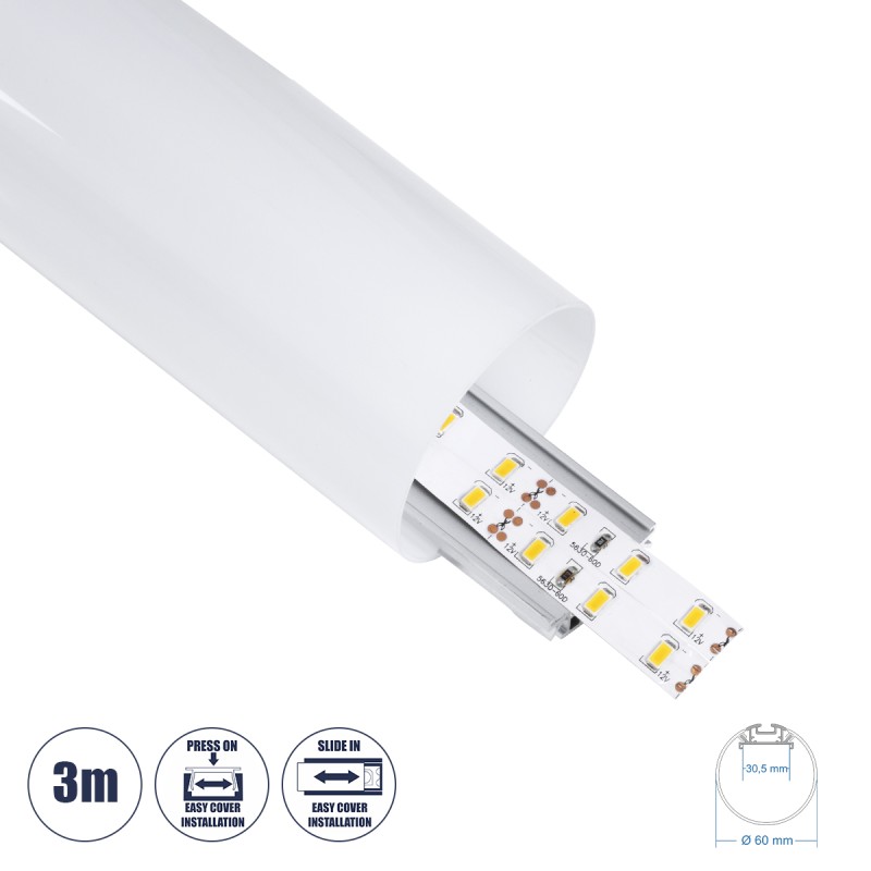 GloboStar® SURFACEPENDANT-PROFILE 70855-3M Προφίλ Αλουμινίου - Βάση & Ψύκτρα Ταινίας LED με Λευκό Γαλακτερό Κάλυμμα - Επιφανειακή & Κρεμαστή Χρήση - Πατητό Κάλυμμα - Ασημί - 3 Μέτρα - Μ300 x Φ6cm GloboStar® SURFACEPENDANT-PROFILE 70855-3M Προφίλ Αλουμινίου - Βάση & Ψύκτρα Ταινίας LED με Λευκό Γαλακτερό Κάλυμμα - Επιφανειακή & Κρεμαστή Χρήση - Πατητό Κάλυμμα - Ασημί - 3 Μέτρα - Μ300 x Φ6cm