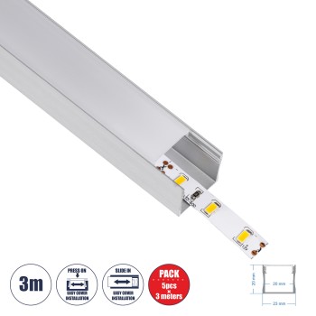 GloboStar® SURFACE-PROFILE 70867-3M Προφίλ Αλουμινίου - Βάση & Ψύκτρα Ταινίας LED με Λευκό Γαλακτερό Κάλυμμα - Επιφανειακή Χρήση - Πατητό Κάλυμμα - Ασημί - 3 Μέτρα - Πακέτο 5 Τεμαχίων - Μ300 x Π2.3 x Υ2cm GloboStar® SURFACE-PROFILE 70867-3M Προφίλ Αλουμινίου - Βάση & Ψύκτρα Ταινίας LED με Λευκό Γαλακτερό Κάλυμμα - Επιφανειακή Χρήση - Πατητό Κάλυμμα - Ασημί - 3 Μέτρα - Πακέτο 5 Τεμαχίων - Μ300 x Π2.3 x Υ2cm