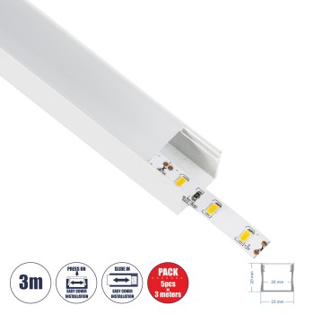 GloboStar® SURFACE-PROFILE 70868-3M Προφίλ Αλουμινίου - Βάση & Ψύκτρα Ταινίας LED με Λευκό Γαλακτερό Κάλυμμα - Επιφανειακή Χρήση - Πατητό Κάλυμμα - Λευκό - 3 Μέτρα - Πακέτο 5 Τεμαχίων - Μ300 x Π2.3 x Υ2cm GloboStar® SURFACE-PROFILE 70868-3M Προφίλ Αλουμινίου - Βάση & Ψύκτρα Ταινίας LED με Λευκό Γαλακτερό Κάλυμμα - Επιφανειακή Χρήση - Πατητό Κάλυμμα - Λευκό - 3 Μέτρα - Πακέτο 5 Τεμαχίων - Μ300 x Π2.3 x Υ2cm
