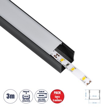 GLOBOSTAR® ALP-LINEAR LIGHTLINE 70869-3M Επιφανειακό Προφίλ Αλουμινίου με Λευκό Γαλακτερό Πατητό Κάλυμμα για Ταινίες LED IP20 - Μαύρο & Λευκό - Μ300 x Π2.3 x Υ2cm - Πακέτο 5 Τεμαχίων GLOBOSTAR® ALP-LINEAR LIGHTLINE 70869-3M Επιφανειακό Προφίλ Αλουμινίου με Λευκό Γαλακτερό Πατητό Κάλυμμα για Ταινίες LED IP20 - Μαύρο & Λευκό - Μ300 x Π2.3 x Υ2cm - Πακέτο 5 Τεμαχίων