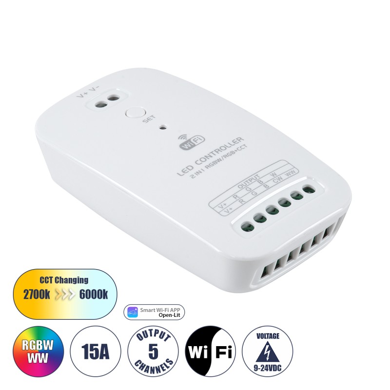 GloboStar® 73355 Ασύρματος WiFi LED RGBW+WW+CCT Controller IOS/Android 2in1 DC 9-24V Max 180W GloboStar® 73355 Ασύρματος WiFi LED RGBW+WW+CCT Controller IOS/Android 2in1 DC 9-24V Max 180W