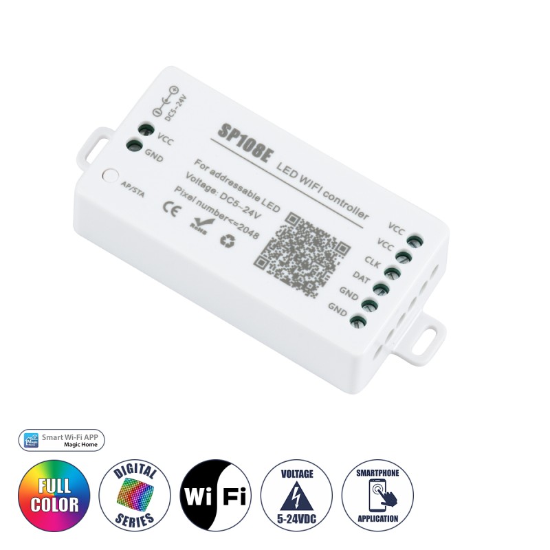 GloboStar® 73409 SP108E Ασύρματος WiFi LED FULL COLOR Magic Digital Pixel Controller iOS/Android για LED Digital Πολύχρωμα και Μονόχρωμα Προϊόντα DC 5-24V 1 x 2048 IC Max GloboStar® 73409 SP108E Ασύρματος WiFi LED FULL COLOR Magic Digital Pixel Controller iOS/Android για LED Digital Πολύχρωμα και Μονόχρωμα Προϊόντα DC 5-24V 1 x 2048 IC Max