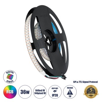 GLOBOSTAR® DIGIPRO 90597 Ψηφιακή Pixel Addressable Ταινία LED 36W/m 2880lm/m 120° DC 5V IP20 144 x SMD 5050 Chip/m 144 x Pixel/m Πολύχρωμο RGB Dimmable SPI/TTL Protocol IC WS2812/SK6812 - Μ200 x Π1.2 x Υ0.2cm - Ρολό 2 Μέτρων - 5 Χρόνια Εγγύηση GLOBOSTAR® DIGIPRO 90597 Ψηφιακή Pixel Addressable Ταινία LED 36W/m 2880lm/m 120° DC 5V IP20 144 x SMD 5050 Chip/m 144 x Pixel/m Πολύχρωμο RGB Dimmable SPI/TTL Protocol IC WS2812/SK6812 - Μ200 x Π1.2 x Υ0.2cm - Ρολό 2 Μέτρων - 5 Χρόνια Εγγύηση