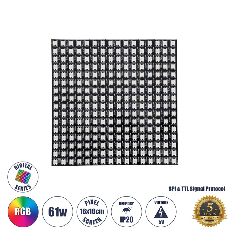GloboStar® 90608 Digital Pixel Addressable Plate - Ψηφιακή Πλακέτα LED SMD 5050 61W/m 256LED/unit 256PIXEL/unit SPI/TTL Protocol IC WS2812/SK6812 4880lm/unit 120° DC 5V IP20 RGB - Μαύρο Σώμα - Μ160 x Π160 x Υ2mm - 5 Χρόνια Εγγύηση GloboStar® 90608 Digital Pixel Addressable Plate - Ψηφιακή Πλακέτα LED SMD 5050 61W/m 256LED/unit 256PIXEL/unit SPI/TTL Protocol IC WS2812/SK6812 4880lm/unit 120° DC 5V IP20 RGB - Μαύρο Σώμα - Μ160 x Π160 x Υ2mm - 5 Χρόνια Εγγύηση