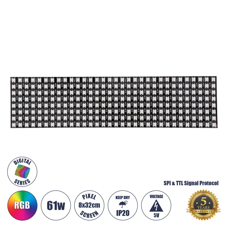 GloboStar® 90609 Digital Pixel Addressable Plate - Ψηφιακή Πλακέτα LED SMD 5050 61W/m 256LED/unit 256PIXEL/unit SPI/TTL Protocol IC WS2812/SK6812 4880lm/unit 120° DC 5V IP20 RGB - Μαύρο Σώμα - Μ320 x Π80 x Υ2mm - 5 Χρόνια Εγγύηση GloboStar® 90609 Digital Pixel Addressable Plate - Ψηφιακή Πλακέτα LED SMD 5050 61W/m 256LED/unit 256PIXEL/unit SPI/TTL Protocol IC WS2812/SK6812 4880lm/unit 120° DC 5V IP20 RGB - Μαύρο Σώμα - Μ320 x Π80 x Υ2mm - 5 Χρόνια Εγγύηση