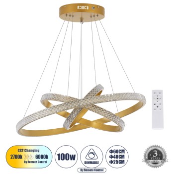 GLOBOSTAR® DIAMOND TRIO 61137-DECO Μοντέρνο Κρεμαστό Φωτιστικό Οροφής LED 100W 12123lm 360° AC 220-240V IP20 Ρυθμιζόμενο Λευκό CCT με Χειριστήριο από 2700K έως 6000K Dimmable - Lumileds SMD Chip - Χρυσό Βούρτσας - Μ60 x Π60 x Υ60cm - 3 Χρόνια Εγγύηση GLOBOSTAR® DIAMOND TRIO 61137-DECO Μοντέρνο Κρεμαστό Φωτιστικό Οροφής LED 100W 12123lm 360° AC 220-240V IP20 Ρυθμιζόμενο Λευκό CCT με Χειριστήριο από 2700K έως 6000K Dimmable - Lumileds SMD Chip - Χρυσό Βούρτσας - Μ60 x Π60 x Υ60cm - 3 Χρόνια Εγγύηση