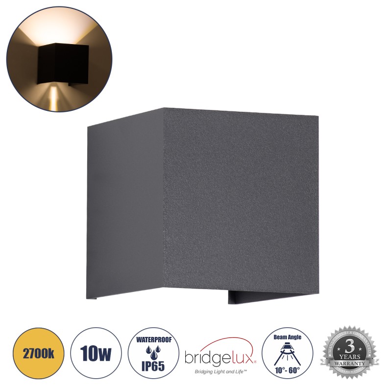 GLOBOSTAR® AXIS-S 60561 Μοντέρνο Φωτιστικό Τοίχου - Απλίκα LED 10W 1150lm 5°/60° AC 220-240V Αδιάβροχο IP65 Θερμό Λευκό 2700K - Bridgelux COB Chip & TÜV SÜD Driver - Γκρι Ανθρακί Ματ - Μ10 x Π10 x Υ10cm - 5 Χρόνια Εγγύηση GLOBOSTAR® AXIS-S 60561 Μοντέρνο Φωτιστικό Τοίχου - Απλίκα LED 10W 1150lm 5°/60° AC 220-240V Αδιάβροχο IP65 Θερμό Λευκό 2700K - Bridgelux COB Chip & TÜV SÜD Driver - Γκρι Ανθρακί Ματ - Μ10 x Π10 x Υ10cm - 5 Χρόνια Εγγύηση