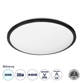 GLOBOSTAR® TUFFIN 60998 Φωτιστικό Πλαφονιέρα Οροφής LED 36W 4140lm 120° AC 220-240V Αδιάβροχο IP54 Ψυχρό Λευκό 6000K - Lumileds SMD Chip - Μαύρο Ματ & Λευκό Γαλακτερό - Μ48 x Π48 x Υ6.5cm - 3 Χρόνια Εγγύηση GLOBOSTAR® TUFFIN 60998 Φωτιστικό Πλαφονιέρα Οροφής LED 36W 4140lm 120° AC 220-240V Αδιάβροχο IP54 Ψυχρό Λευκό 6000K - Lumileds SMD Chip - Μαύρο Ματ & Λευκό Γαλακτερό - Μ48 x Π48 x Υ6.5cm - 3 Χρόνια Εγγύηση