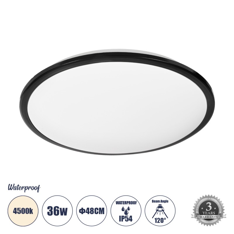 GLOBOSTAR® TUFFIN 60999 Φωτιστικό Πλαφονιέρα Οροφής LED 36W 3960lm 120° AC 220-240V Αδιάβροχο IP54 Φυσικό Λευκό 4500K - Lumileds SMD Chip - Μαύρο Ματ & Λευκό Γαλακτερό - Μ48 x Π48 x Υ6.5cm - 3 Χρόνια Εγγύηση GLOBOSTAR® TUFFIN 60999 Φωτιστικό Πλαφονιέρα Οροφής LED 36W 3960lm 120° AC 220-240V Αδιάβροχο IP54 Φυσικό Λευκό 4500K - Lumileds SMD Chip - Μαύρο Ματ & Λευκό Γαλακτερό - Μ48 x Π48 x Υ6.5cm - 3 Χρόνια Εγγύηση