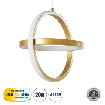 GLOBOSTAR® ALICE 61057 Μοντέρνο Κρεμαστό Φωτιστικό Οροφής LED 20W 2400lm 300° AC 220-240V IP20 Ρυθμιζόμενο Λευκό CCT με On/Off 2700K/4500K/6000K - Lumileds SMD Chip - Χρυσό Βούρτσας - Μ25 x Π22 x Υ25cm - 3 Χρόνια Εγγύηση GLOBOSTAR® ALICE 61057 Μοντέρνο Κρεμαστό Φωτιστικό Οροφής LED 20W 2400lm 300° AC 220-240V IP20 Ρυθμιζόμενο Λευκό CCT με On/Off 2700K/4500K/6000K - Lumileds SMD Chip - Χρυσό Βούρτσας - Μ25 x Π22 x Υ25cm - 3 Χρόνια Εγγύηση