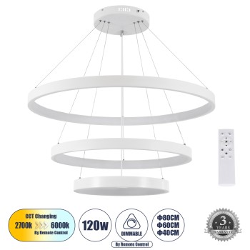 GLOBOSTAR® NEMESIS TRIO 61171 Μοντέρνο Κρεμαστό Φωτιστικό Οροφής LED 120W 14723lm 360° AC 220-240V IP20 Ρυθμιζόμενο Λευκό CCT με Χειριστήριο από 2700K έως 6000K Dimmable - Lumileds SMD Chip - Λευκό Ματ - Μ80 x Π80 x Υ80cm - 3 Χρόνια Εγγύηση GLOBOSTAR® NEMESIS TRIO 61171 Μοντέρνο Κρεμαστό Φωτιστικό Οροφής LED 120W 14723lm 360° AC 220-240V IP20 Ρυθμιζόμενο Λευκό CCT με Χειριστήριο από 2700K έως 6000K Dimmable - Lumileds SMD Chip - Λευκό Ματ - Μ80 x Π80 x Υ80cm - 3 Χρόνια Εγγύηση