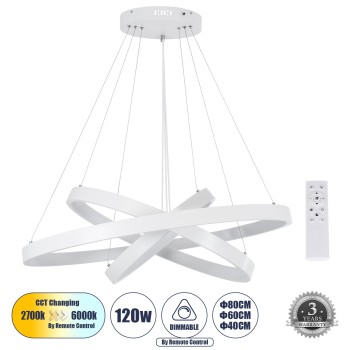 GLOBOSTAR® NEMESIS TRIO 61171-DECO Μοντέρνο Κρεμαστό Φωτιστικό Οροφής LED 120W 14723lm 360° AC 220-240V IP20 Ρυθμιζόμενο Λευκό CCT με Χειριστήριο από 2700K έως 6000K Dimmable - Lumileds SMD Chip - Λευκό Ματ - Μ80 x Π80 x Υ80cm - 3 Χρόνια Εγγύηση GLOBOSTAR® NEMESIS TRIO 61171-DECO Μοντέρνο Κρεμαστό Φωτιστικό Οροφής LED 120W 14723lm 360° AC 220-240V IP20 Ρυθμιζόμενο Λευκό CCT με Χειριστήριο από 2700K έως 6000K Dimmable - Lumileds SMD Chip - Λευκό Ματ - Μ80 x Π80 x Υ80cm - 3 Χρόνια Εγγύηση