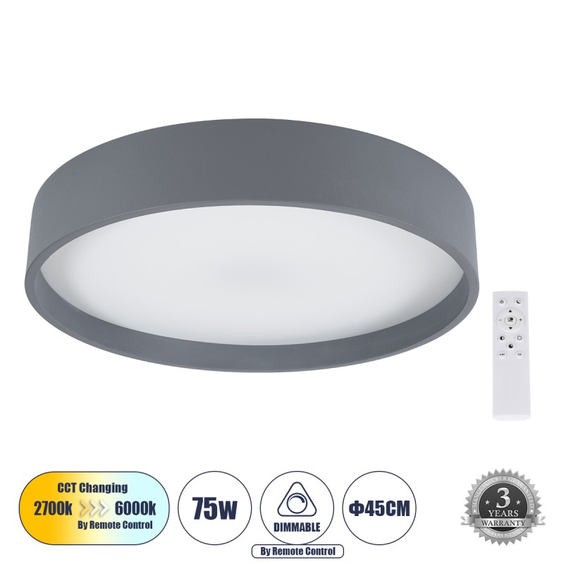 GLOBOSTAR® NARNIA 61258 Μοντέρνο Φωτιστικό Οροφής LED 75W 8625lm 120° AC 220-240V IP20 Ρυθμιζόμενο Λευκό CCT με Χειριστήριο από 2700K έως 6000K Dimmable - Lumileds SMD Chip - Γκρι Ανθρακί Ματ - Μ45 x Π45 x Υ8cm - 3 Χρόνια Εγγύηση GLOBOSTAR® NARNIA 61258 Μοντέρνο Φωτιστικό Οροφής LED 75W 8625lm 120° AC 220-240V IP20 Ρυθμιζόμενο Λευκό CCT με Χειριστήριο από 2700K έως 6000K Dimmable - Lumileds SMD Chip - Γκρι Ανθρακί Ματ - Μ45 x Π45 x Υ8cm - 3 Χρόνια Εγγύηση