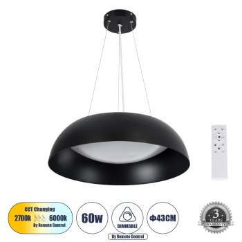 GLOBOSTAR® ANATOLIA 61267 Μοντέρνο Κρεμαστό Φωτιστικό Οροφής LED 60W 6900lm 120° AC 220-240V IP20 Ρυθμιζόμενο Λευκό CCT με Χειριστήριο από 2700K έως 6000K Dimmable - Lumileds SMD Chip - Μαύρο Ματ - Μ43 x Π43 x Υ11cm - 3 Χρόνια Εγγύηση GLOBOSTAR® ANATOLIA 61267 Μοντέρνο Κρεμαστό Φωτιστικό Οροφής LED 60W 6900lm 120° AC 220-240V IP20 Ρυθμιζόμενο Λευκό CCT με Χειριστήριο από 2700K έως 6000K Dimmable - Lumileds SMD Chip - Μαύρο Ματ - Μ43 x Π43 x Υ11cm - 3 Χρόνια Εγγύηση