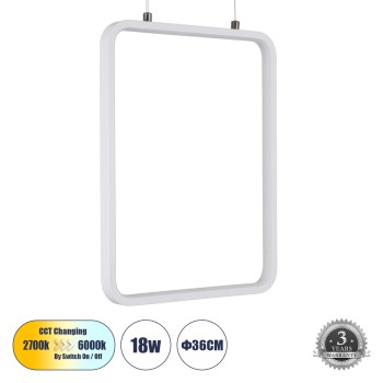 GLOBOSTAR® NEROBA 61303 Μοντέρνο Κρεμαστό Φωτιστικό Οροφής LED 18W 1980lm 360° AC 220-240V IP20 Ρυθμιζόμενο Λευκό CCT με On/Off 2700K/4500K/6000K - Lumileds SMD Chip - Λευκό Ματ - Μ29 x Π2 x Υ36cm - 3 Χρόνια Εγγύηση GLOBOSTAR® NEROBA 61303 Μοντέρνο Κρεμαστό Φωτιστικό Οροφής LED 18W 1980lm 360° AC 220-240V IP20 Ρυθμιζόμενο Λευκό CCT με On/Off 2700K/4500K/6000K - Lumileds SMD Chip - Λευκό Ματ - Μ29 x Π2 x Υ36cm - 3 Χρόνια Εγγύηση