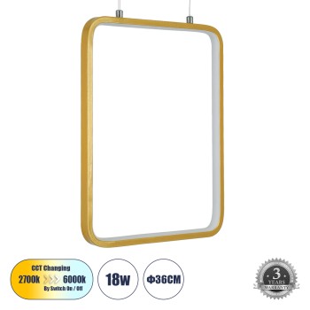 GLOBOSTAR® NEROBA 61305 Μοντέρνο Κρεμαστό Φωτιστικό Οροφής LED 18W 1980lm 360° AC 220-240V IP20 Ρυθμιζόμενο Λευκό CCT με On/Off 2700K/4500K/6000K - Lumileds SMD Chip - Χρυσό Βούρτσας - Μ29 x Π2 x Υ36cm - 3 Χρόνια Εγγύηση GLOBOSTAR® NEROBA 61305 Μοντέρνο Κρεμαστό Φωτιστικό Οροφής LED 18W 1980lm 360° AC 220-240V IP20 Ρυθμιζόμενο Λευκό CCT με On/Off 2700K/4500K/6000K - Lumileds SMD Chip - Χρυσό Βούρτσας - Μ29 x Π2 x Υ36cm - 3 Χρόνια Εγγύηση