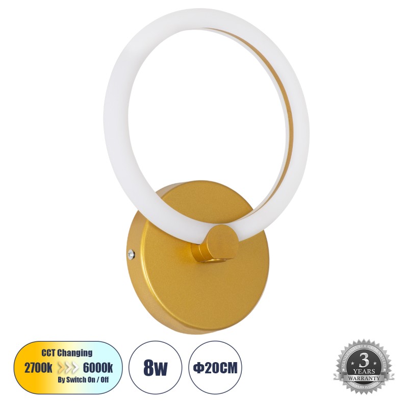 GLOBOSTAR® MATILDA 61340 Μοντέρνο Φωτιστικό Τοίχου - Απλίκα LED 8W 960lm 360° AC 220-240V IP20 Ρυθμιζόμενο Λευκό CCT με On/Off 2700K/4500K/6000K - Lumileds SMD Chip - Χρυσό - Μ20 x Π5 x Υ25.5cm - 3 Χρόνια Εγγύηση GLOBOSTAR® MATILDA 61340 Μοντέρνο Φωτιστικό Τοίχου - Απλίκα LED 8W 960lm 360° AC 220-240V IP20 Ρυθμιζόμενο Λευκό CCT με On/Off 2700K/4500K/6000K - Lumileds SMD Chip - Χρυσό - Μ20 x Π5 x Υ25.5cm - 3 Χρόνια Εγγύηση