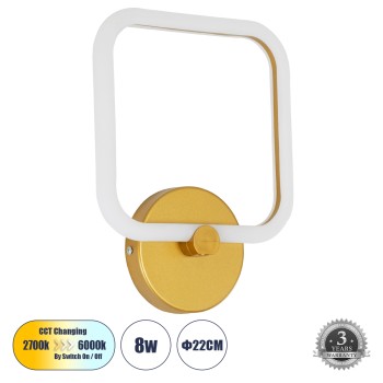 GLOBOSTAR® ELIZA 61344 Μοντέρνο Φωτιστικό Τοίχου - Απλίκα LED 8W 960lm 360° AC 220-240V IP20 Ρυθμιζόμενο Λευκό CCT με On/Off 2700K/4500K/6000K - Lumileds SMD Chip - Χρυσό - Μ22 x Π5 x Υ28.5cm - 3 Χρόνια Εγγύηση GLOBOSTAR® ELIZA 61344 Μοντέρνο Φωτιστικό Τοίχου - Απλίκα LED 8W 960lm 360° AC 220-240V IP20 Ρυθμιζόμενο Λευκό CCT με On/Off 2700K/4500K/6000K - Lumileds SMD Chip - Χρυσό - Μ22 x Π5 x Υ28.5cm - 3 Χρόνια Εγγύηση