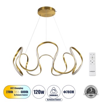 GLOBOSTAR® TARANTULA 61396 Μοντέρνο Κρεμαστό Φωτιστικό Οροφής LED 120W 13440lm 300° AC 220-240V IP20 Ρυθμιζόμενο Λευκό CCT με Χειριστήριο από 2700K έως 6000K Dimmable - Lumileds SMD Chip - Χρυσό Βούρτσας - Μ78 x Π78 x Υ31.5cm - 3 Χρόνια Εγγύηση GLOBOSTAR® TARANTULA 61396 Μοντέρνο Κρεμαστό Φωτιστικό Οροφής LED 120W 13440lm 300° AC 220-240V IP20 Ρυθμιζόμενο Λευκό CCT με Χειριστήριο από 2700K έως 6000K Dimmable - Lumileds SMD Chip - Χρυσό Βούρτσας - Μ78 x Π78 x Υ31.5cm - 3 Χρόνια Εγγύηση