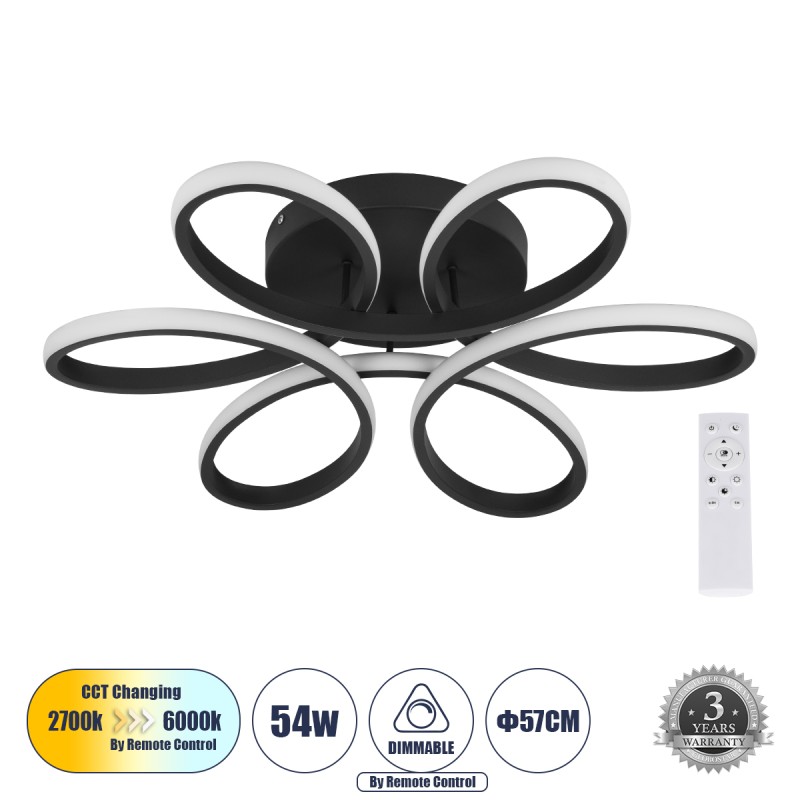 GLOBOSTAR® MARGARET 61400 Μοντέρνο Φωτιστικό Οροφής LED 54W 6210lm 360° AC 220-240V IP20 Ρυθμιζόμενο Λευκό CCT με Χειριστήριο από 2700K έως 6000K Dimmable - Lumileds SMD Chip - Μαύρο Ματ - Μ57 x Π57 x Υ12cm - 3 Χρόνια Εγγύηση GLOBOSTAR® MARGARET 61400 Μοντέρνο Φωτιστικό Οροφής LED 54W 6210lm 360° AC 220-240V IP20 Ρυθμιζόμενο Λευκό CCT με Χειριστήριο από 2700K έως 6000K Dimmable - Lumileds SMD Chip - Μαύρο Ματ - Μ57 x Π57 x Υ12cm - 3 Χρόνια Εγγύηση