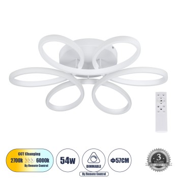 GLOBOSTAR® MARGARET 61401 Μοντέρνο Φωτιστικό Οροφής LED 54W 6210lm 360° AC 220-240V IP20 Ρυθμιζόμενο Λευκό CCT με Χειριστήριο από 2700K έως 6000K Dimmable - Lumileds SMD Chip - Λευκό Ματ - Μ57 x Π57 x Υ12cm - 3 Χρόνια Εγγύηση GLOBOSTAR® MARGARET 61401 Μοντέρνο Φωτιστικό Οροφής LED 54W 6210lm 360° AC 220-240V IP20 Ρυθμιζόμενο Λευκό CCT με Χειριστήριο από 2700K έως 6000K Dimmable - Lumileds SMD Chip - Λευκό Ματ - Μ57 x Π57 x Υ12cm - 3 Χρόνια Εγγύηση