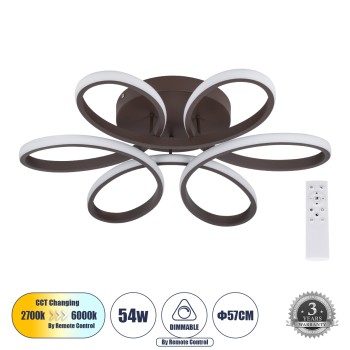 GLOBOSTAR® MARGARET 61402 Μοντέρνο Φωτιστικό Οροφής LED 54W 6210lm 360° AC 220-240V IP20 Ρυθμιζόμενο Λευκό CCT με Χειριστήριο από 2700K έως 6000K Dimmable - Lumileds SMD Chip - Καφέ Ματ - Μ57 x Π57 x Υ12cm - 3 Χρόνια Εγγύηση GLOBOSTAR® MARGARET 61402 Μοντέρνο Φωτιστικό Οροφής LED 54W 6210lm 360° AC 220-240V IP20 Ρυθμιζόμενο Λευκό CCT με Χειριστήριο από 2700K έως 6000K Dimmable - Lumileds SMD Chip - Καφέ Ματ - Μ57 x Π57 x Υ12cm - 3 Χρόνια Εγγύηση