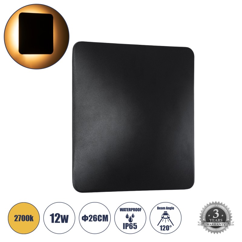 GLOBOSTAR® HELIO-S 60664 Μοντέρνο Φωτιστικό Τοίχου - Απλίκα LED 12W 1380lm 120° AC 220-240V Αδιάβροχο IP65 Θερμό Λευκό 2700K - Lumileds SMD Chip & TÜV SÜD Driver - Μαύρο Ματ - Μ26 x Π5 x Υ26cm - 5 Χρόνια Εγγύηση GLOBOSTAR® HELIO-S 60664 Μοντέρνο Φωτιστικό Τοίχου - Απλίκα LED 12W 1380lm 120° AC 220-240V Αδιάβροχο IP65 Θερμό Λευκό 2700K - Lumileds SMD Chip & TÜV SÜD Driver - Μαύρο Ματ - Μ26 x Π5 x Υ26cm - 5 Χρόνια Εγγύηση
