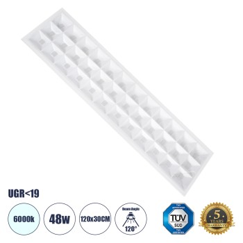 GLOBOSTAR® ZEUS 60971 Χωνευτό Panel Οροφής 120x30 με Anti Glare Reflector LED 48W 7440lm 120° CRI≥85Ra UGR<19 AC 220-240V IP20 Ψυχρό Λευκό 6000K - Lumileds SMD Chip & TÜV SÜD Driver - Λευκό Γαλακτερό - Μ120 x Π30 x Υ3.3cm / Q116 x 26cm - 5 Χρόνια Ε GLOBOSTAR® ZEUS 60971 Χωνευτό Panel Οροφής 120x30 με Anti Glare Reflector LED 48W 7440lm 120° CRI≥85Ra UGR<19 AC 220-240V IP20 Ψυχρό Λευκό 6000K - Lumileds SMD Chip & TÜV SÜD Driver - Λευκό Γαλακτερό - Μ120 x Π30 x Υ3.3cm / Q116 x 26cm - 5 Χρόνια Ε